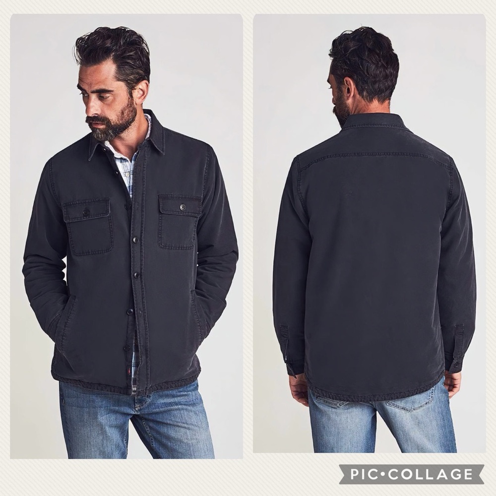 Faherty Stretch Organic Cotton Blanket Lined CPO Military Jacket Men's M Black